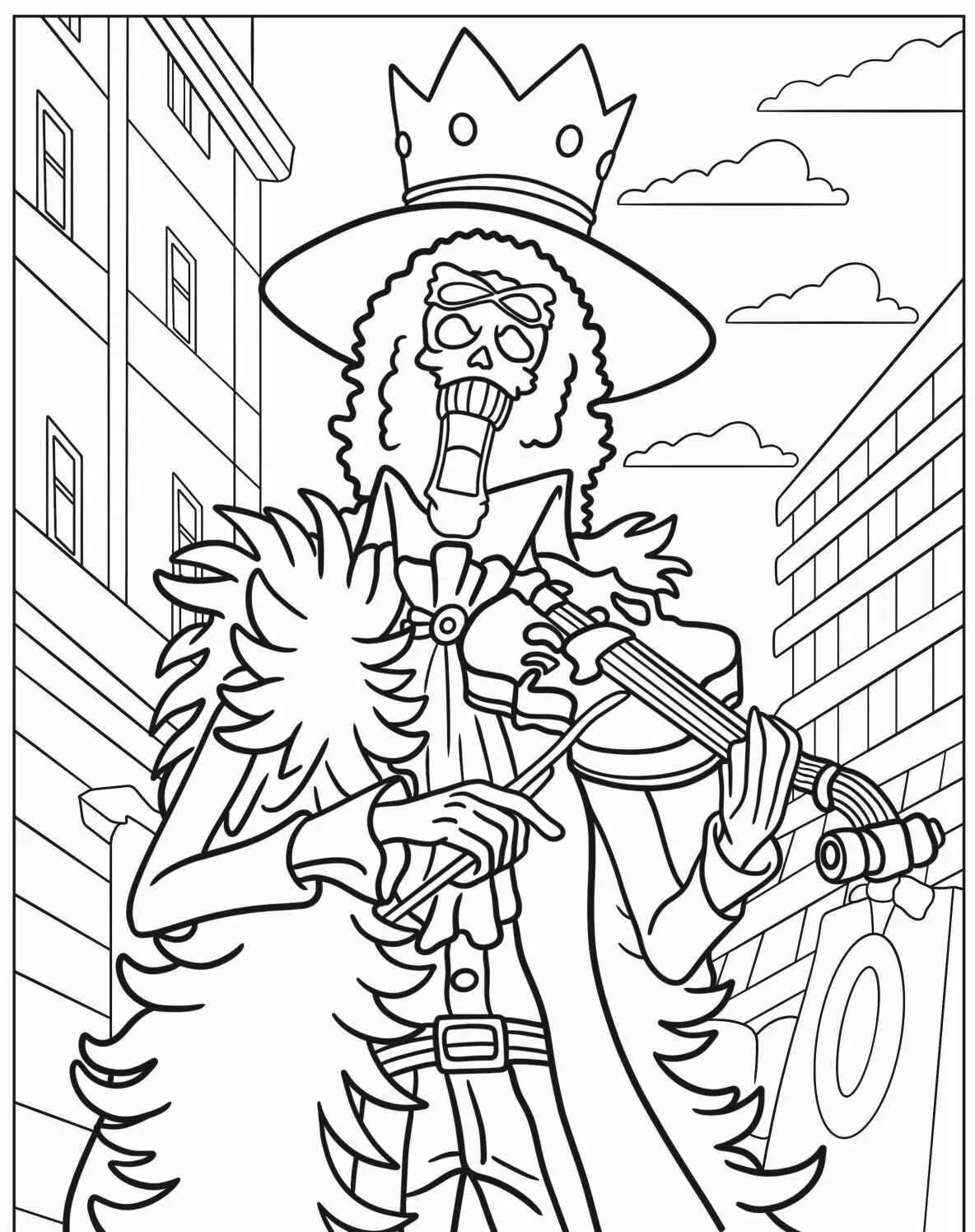 Desenho para colorir de Brook de One Piece tocando violino