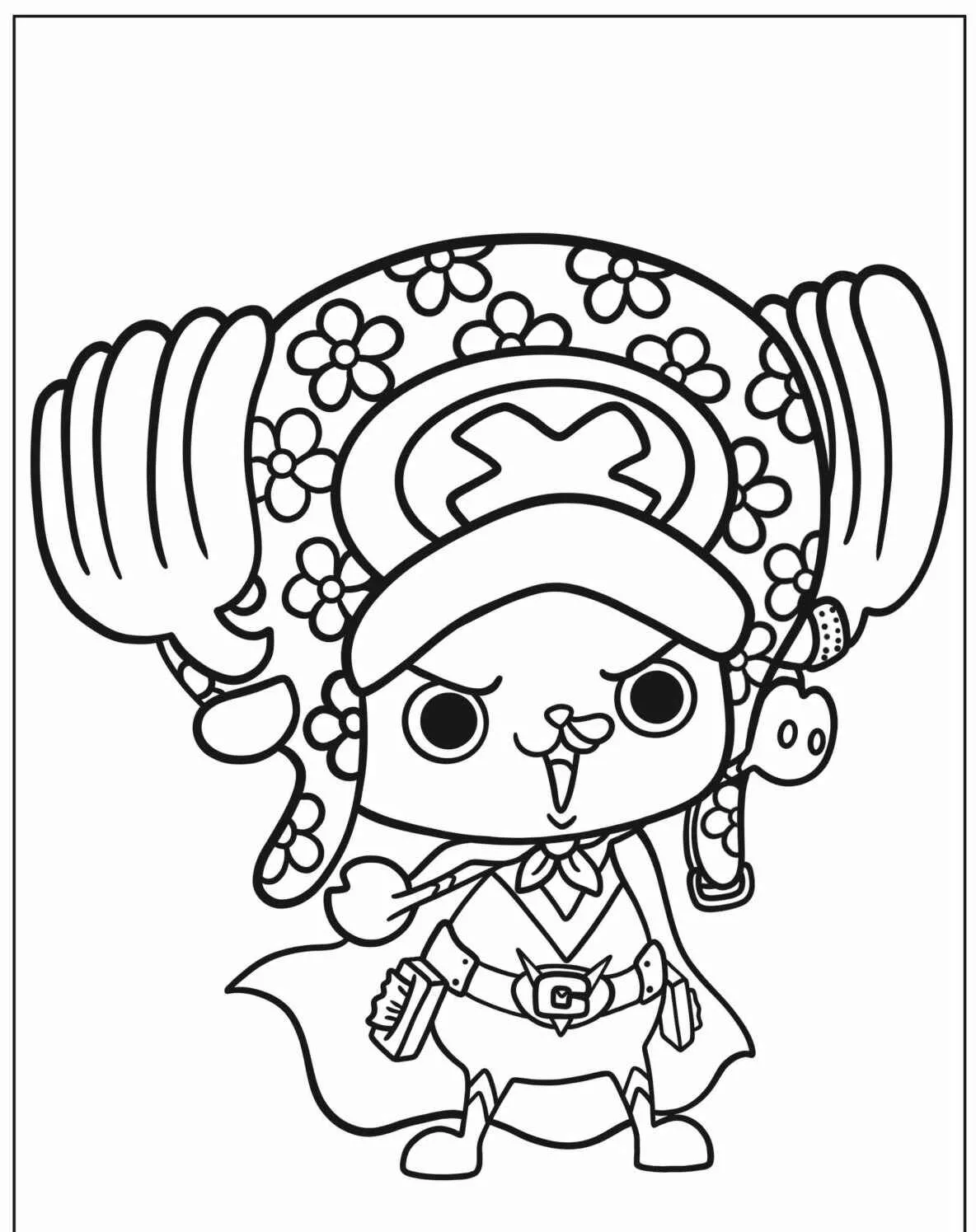 Imagem para colorir do personagem Chopper de One Piece vestido como super-herói