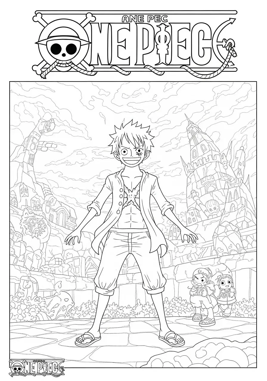 Desenho para colorir de Luffy na Ilha de Whole Cake em One Piece