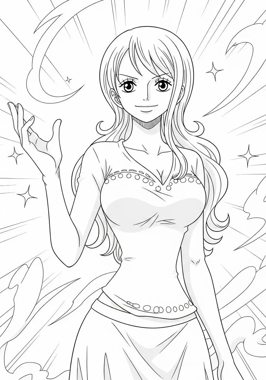 Desenho para colorir de Nami de One Piece com um sorriso encantador