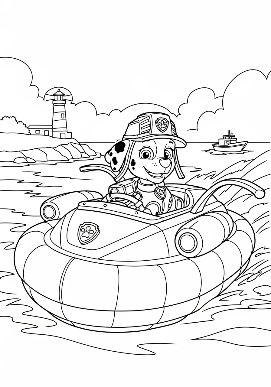 Marshall da Patrulha Canina em um barco de resgate para colorir