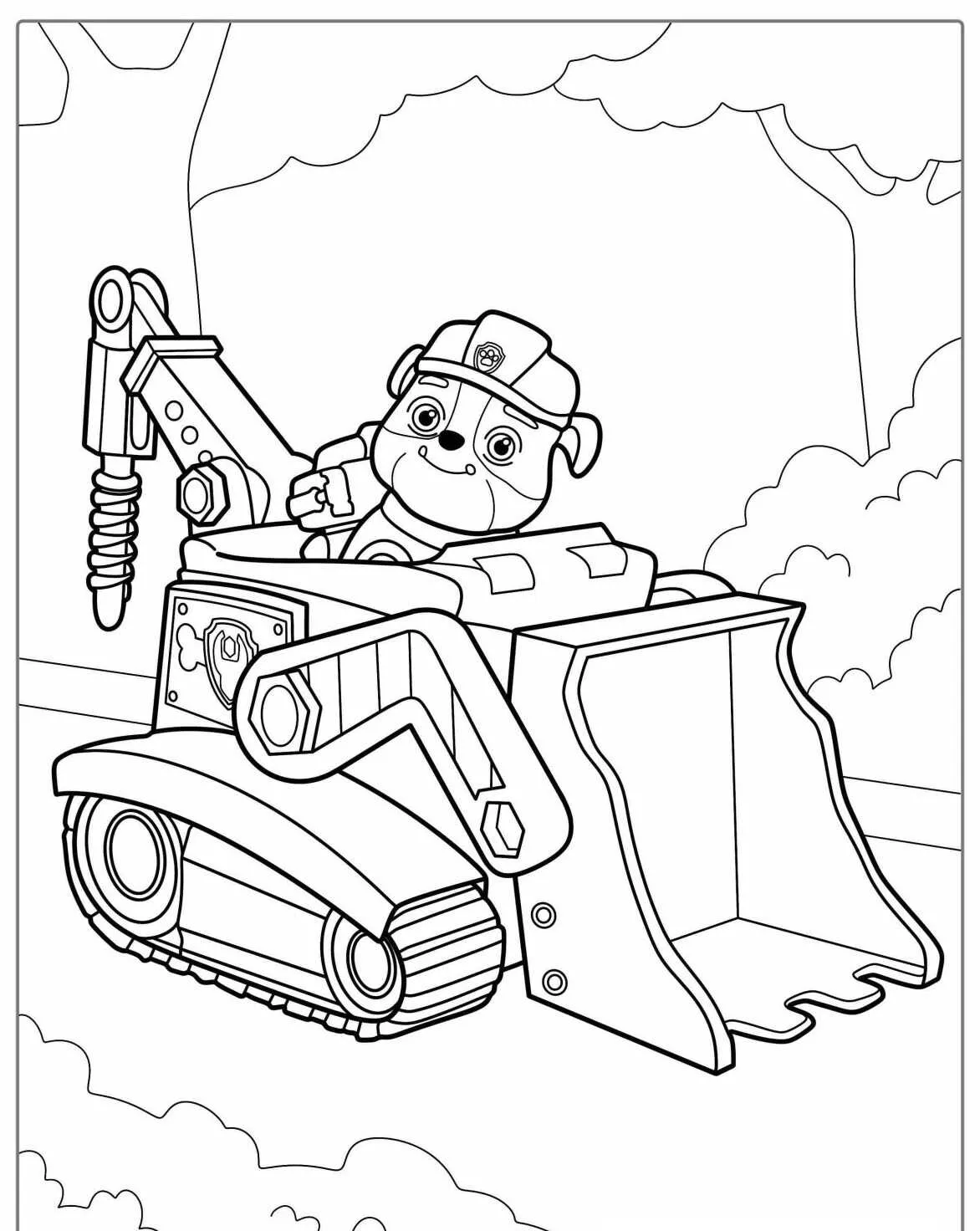 Desenho para colorir do Rubble da Patrulha Canina em sua escavadora