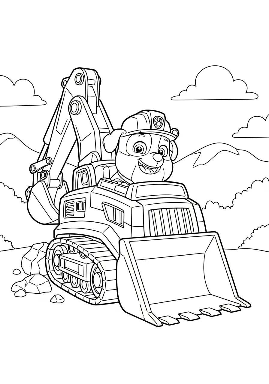 Imagem de Rubble da Patrulha Canina em uma escavadora para colorir