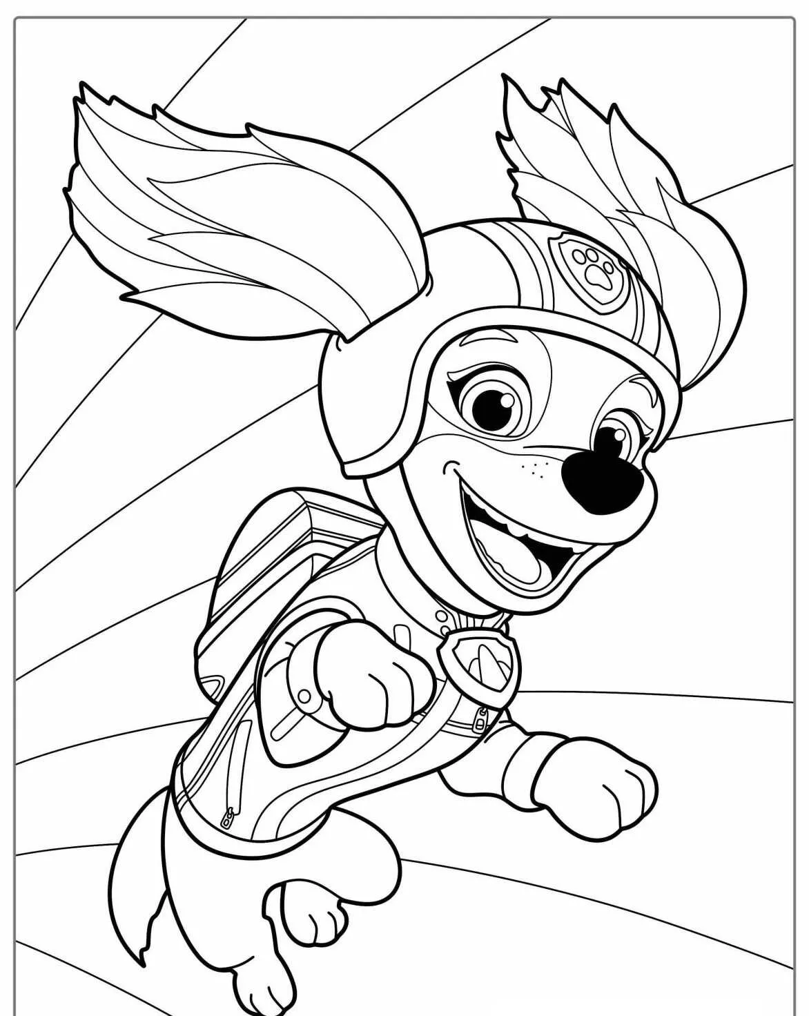 Imagem de Tracker da Patrulha Canina a saltar, pronta para colorir