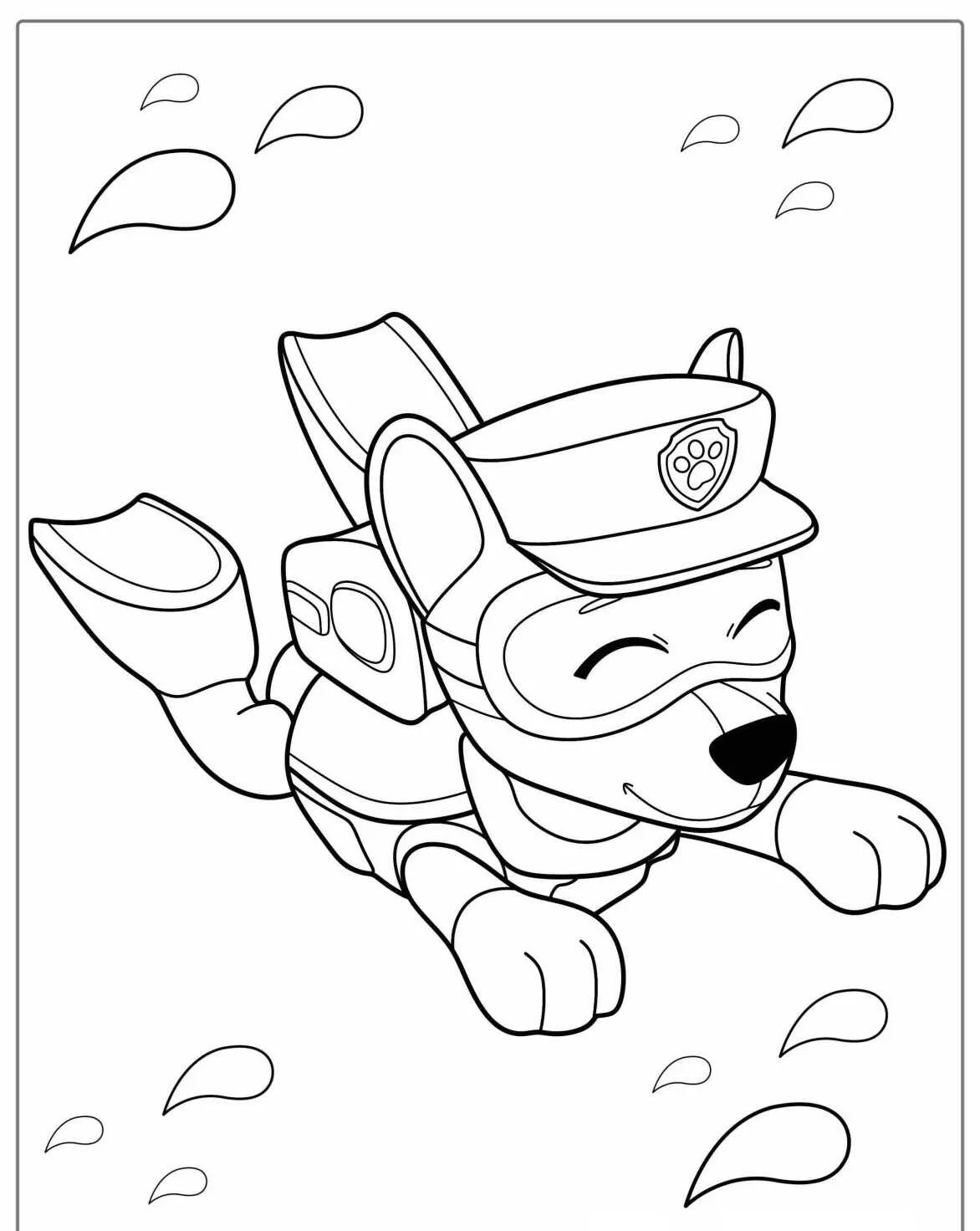 Imagem de Zuma da Patrulha Canina nadando para colorir