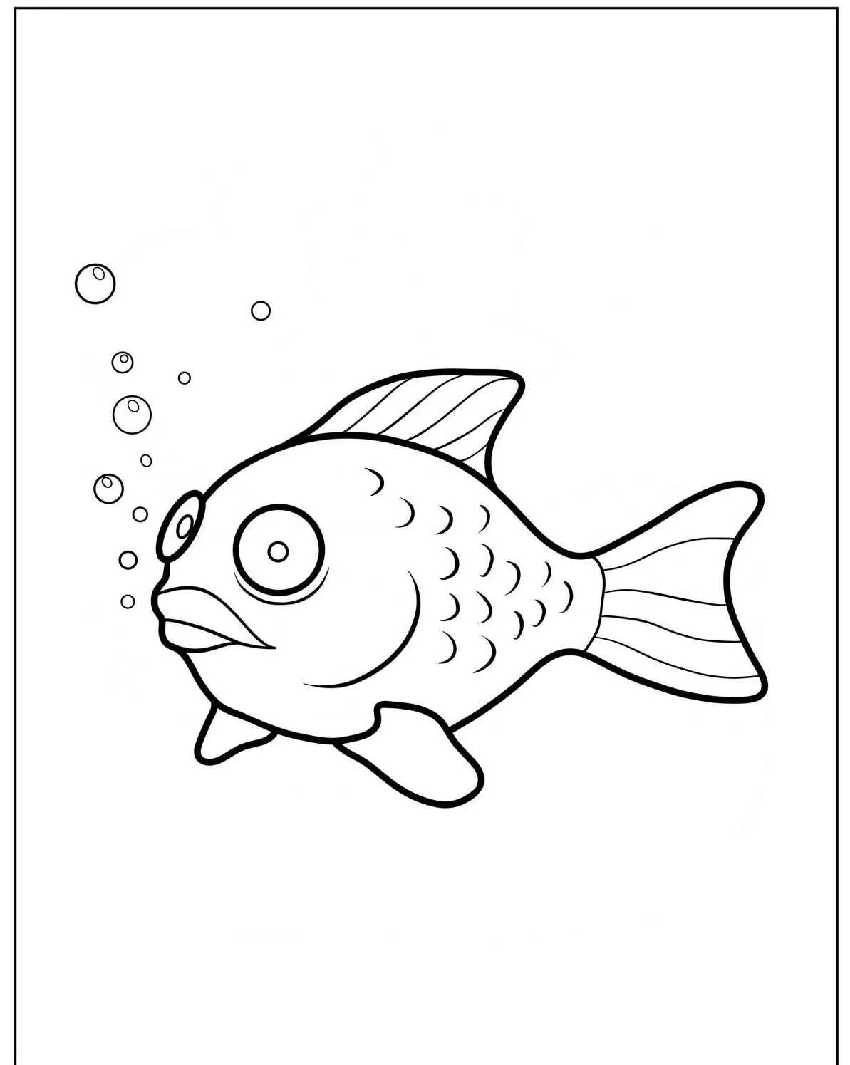 Desenho de um peixe dourado nadando com bolhas ao redor