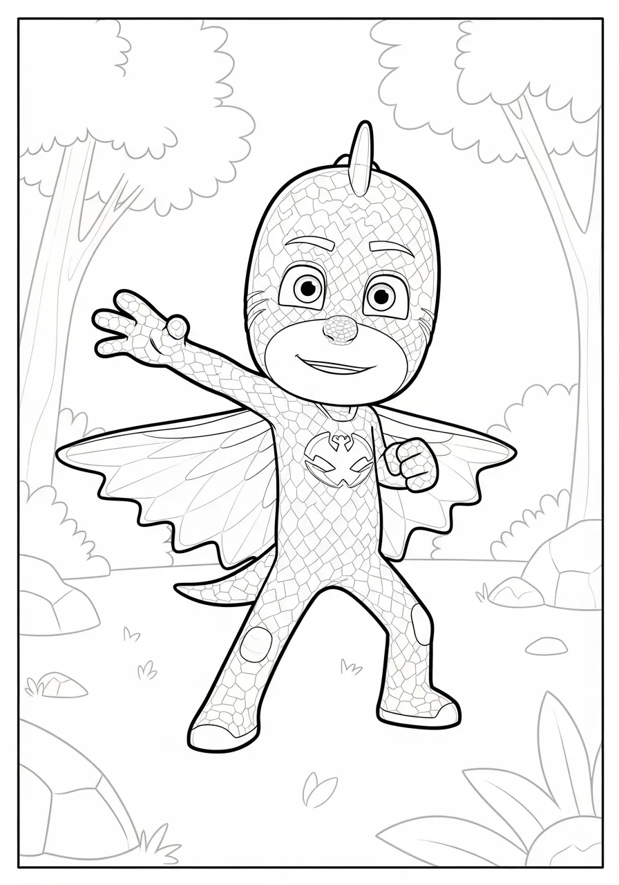 Desenho para colorir do personagem Gekko dos PJ Masks