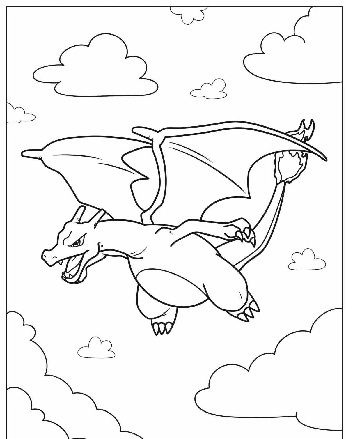 Imagem de Charizard voando entre as nuvens para colorir