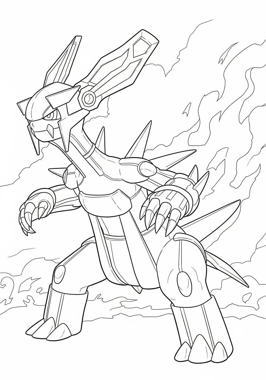 Desenho para colorir do Pokémon Dialga em uma pose poderosa