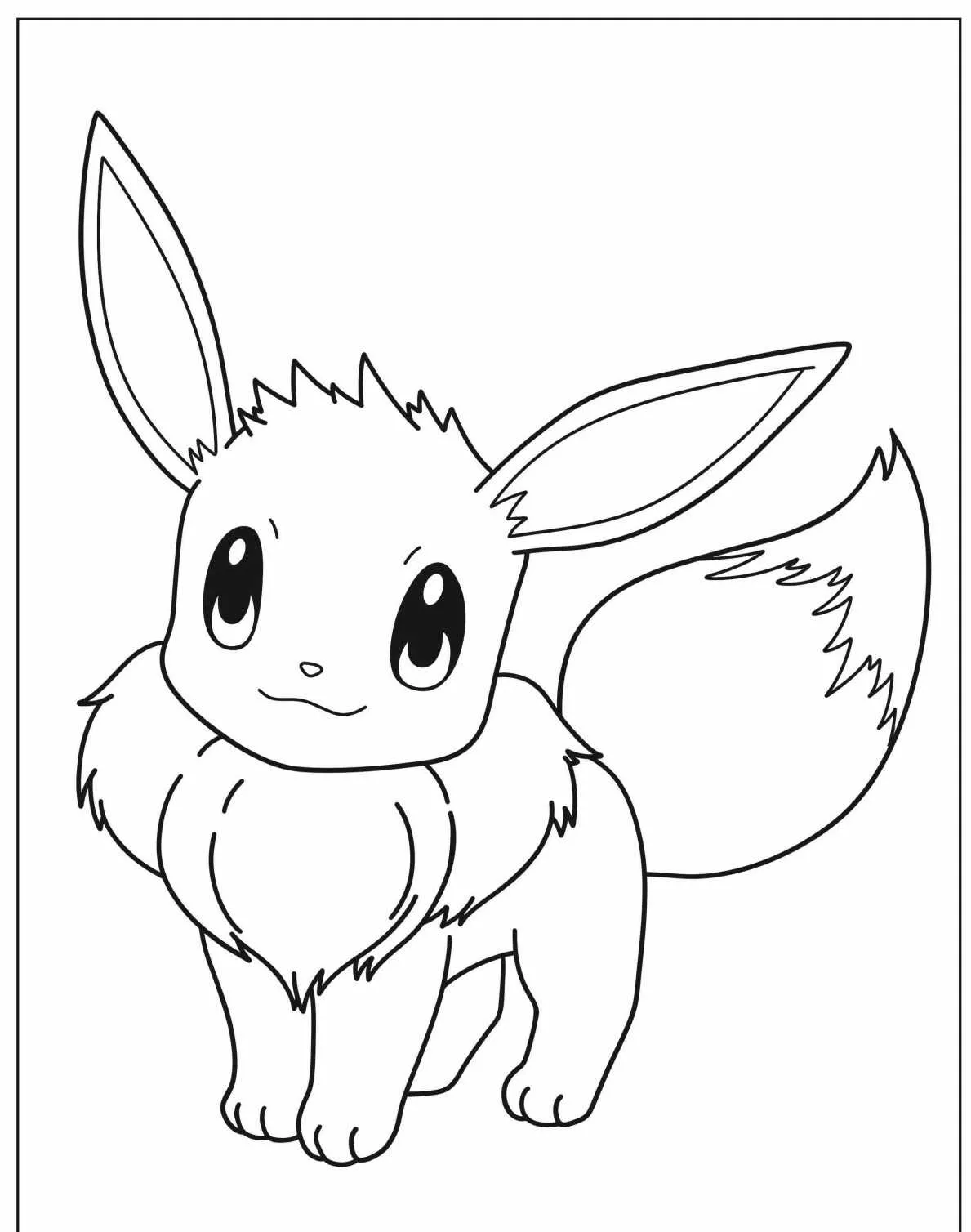 Desenho de Pokémon Eevee em preto e branco para colorir