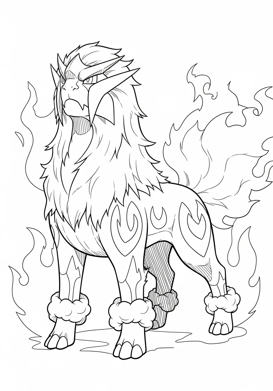 Desenho de Entei, o Pokémon lendário, em estilo para colorir