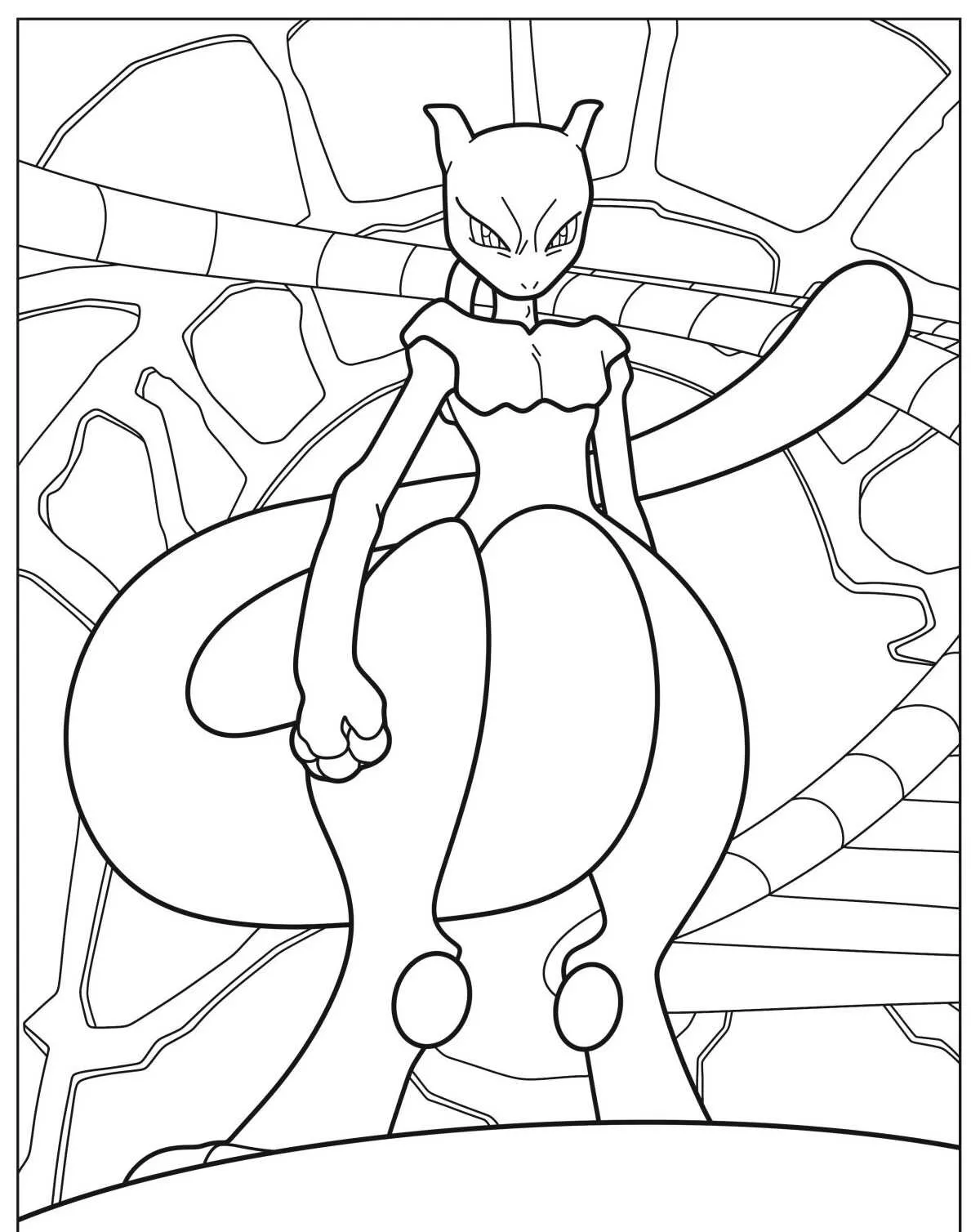 Desenho de Mewtwo em pose poderosa para colorir