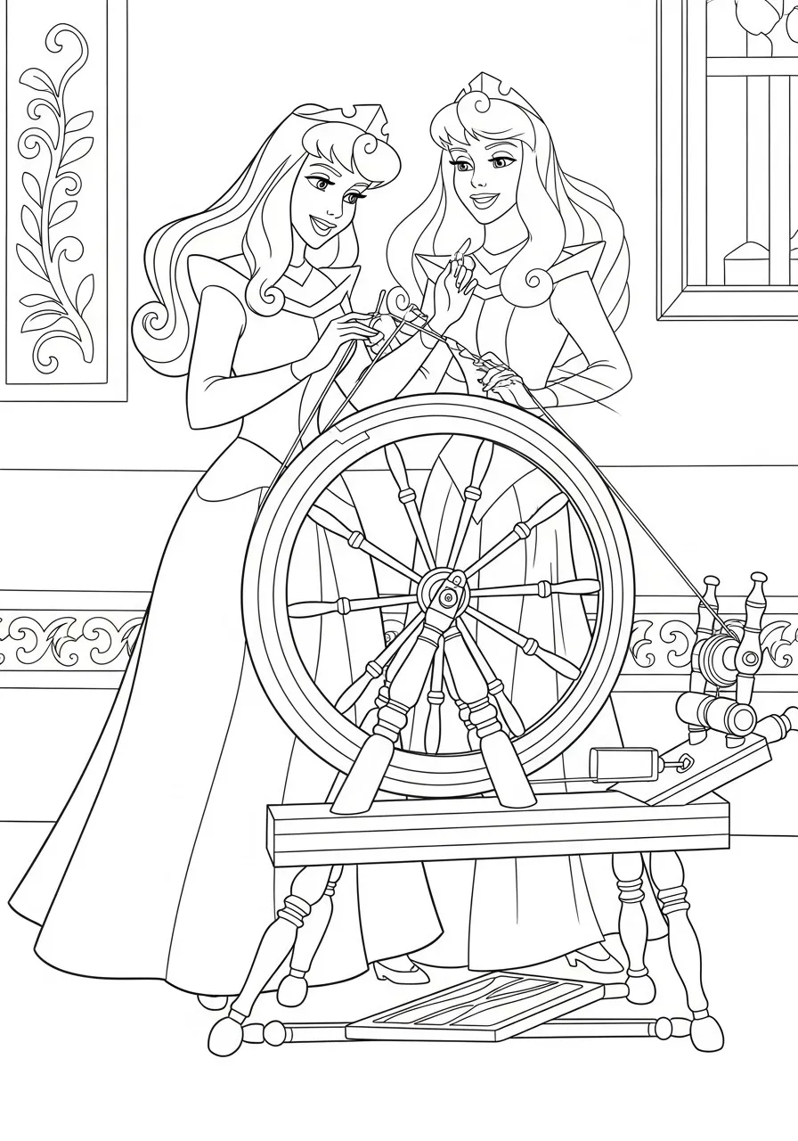 Desenho para colorir da Princesa Aurora da Disney com uma roca