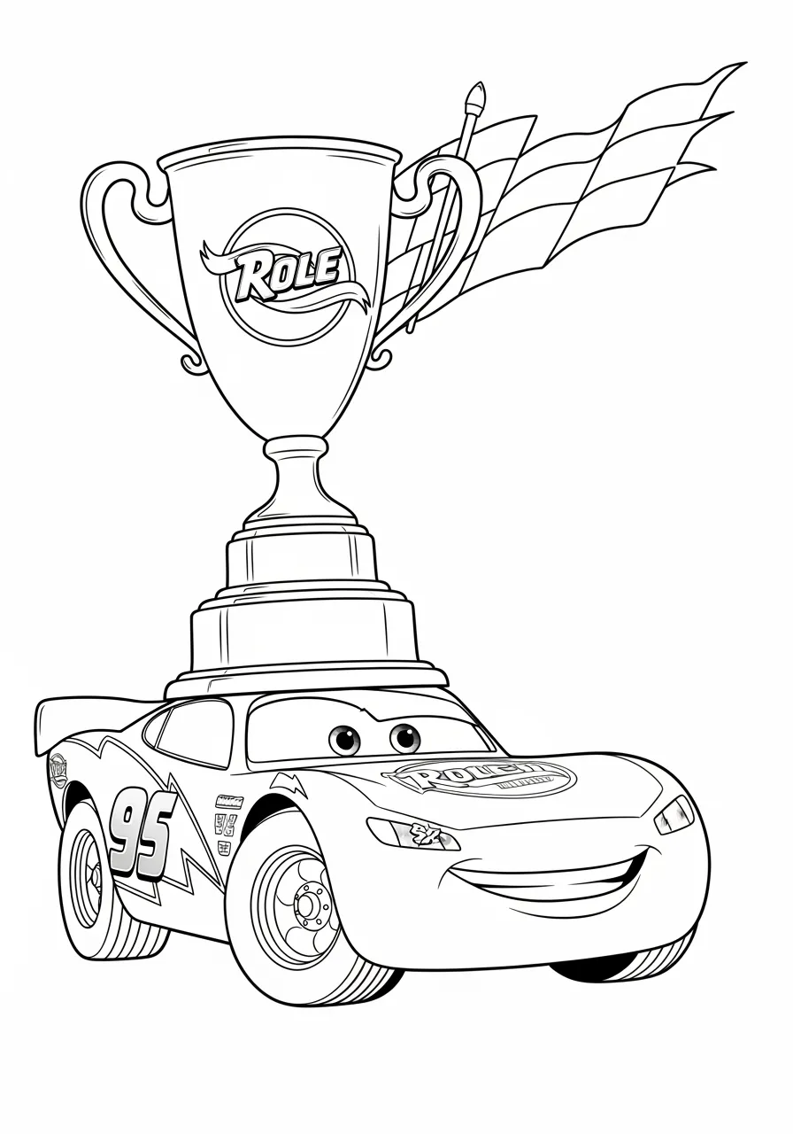 Desenho para colorir do Relâmpago McQueen segurando um troféu