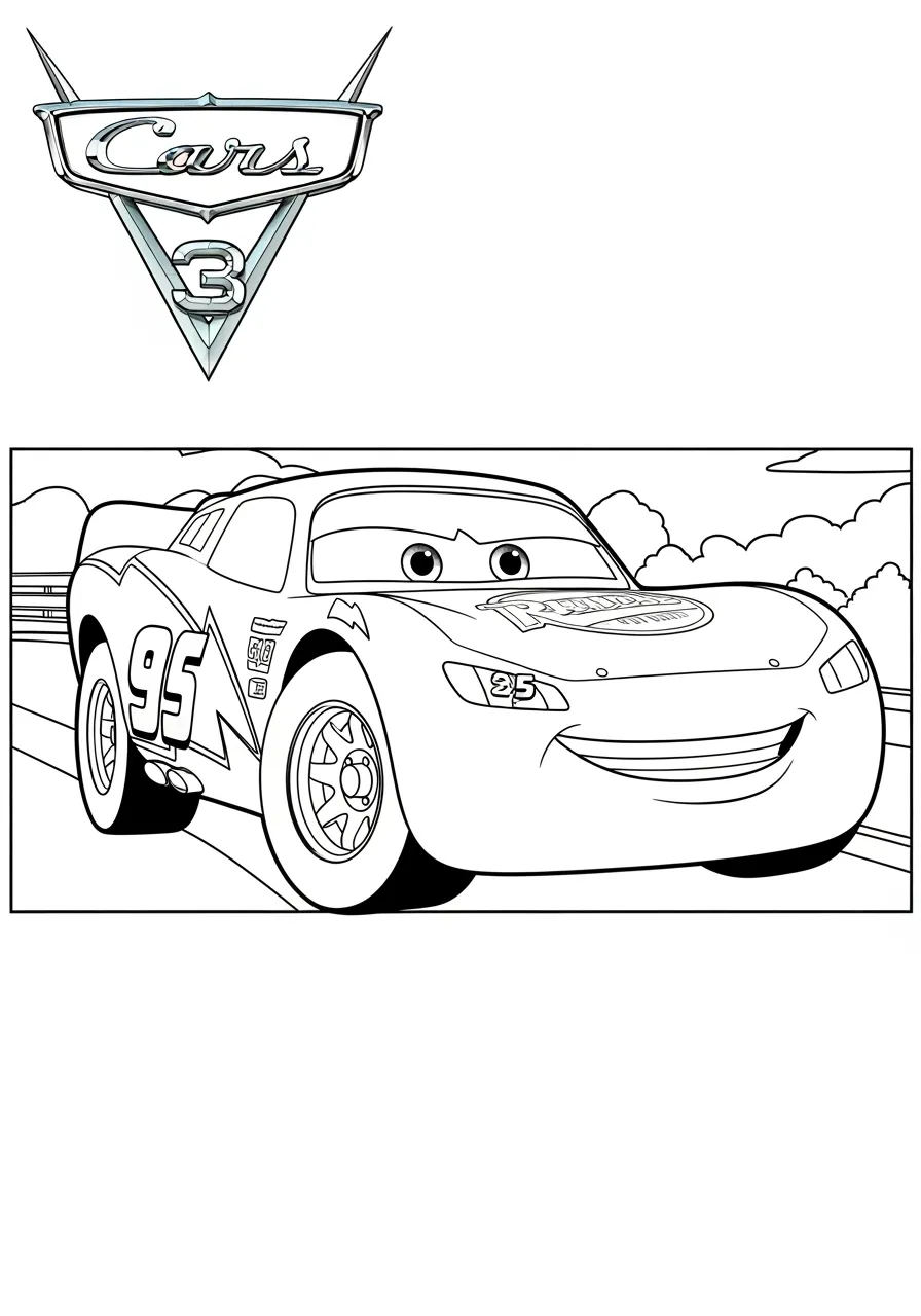 Imagem para colorir de Relâmpago McQueen em alta velocidade na pista