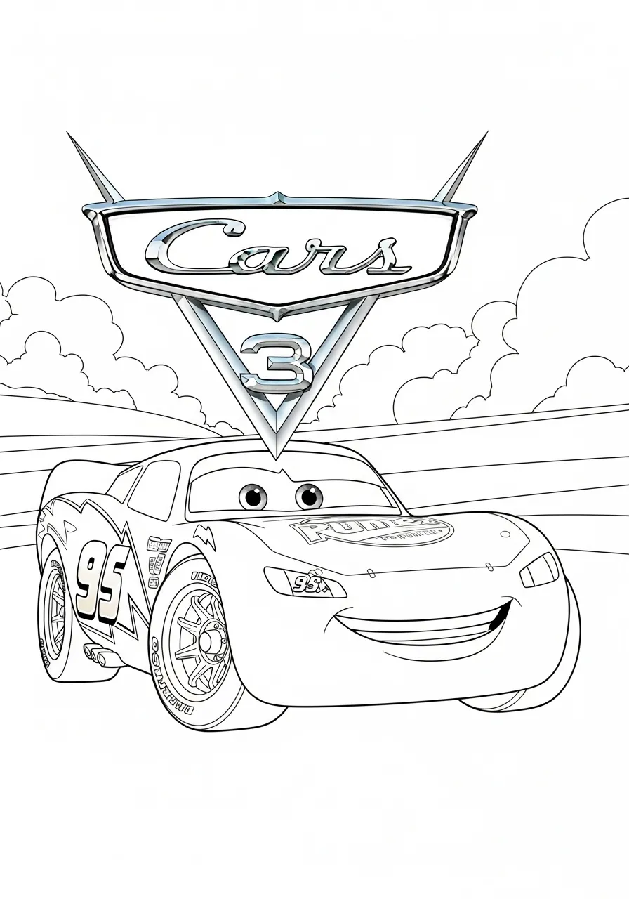 Desenho para colorir do Relâmpago McQueen na pista de corrida