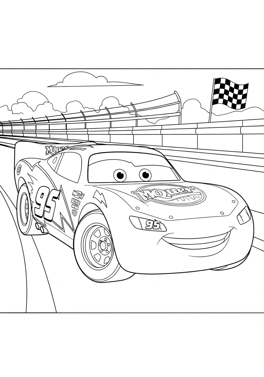 Imagem para colorir do Relâmpago McQueen na pista de corrida