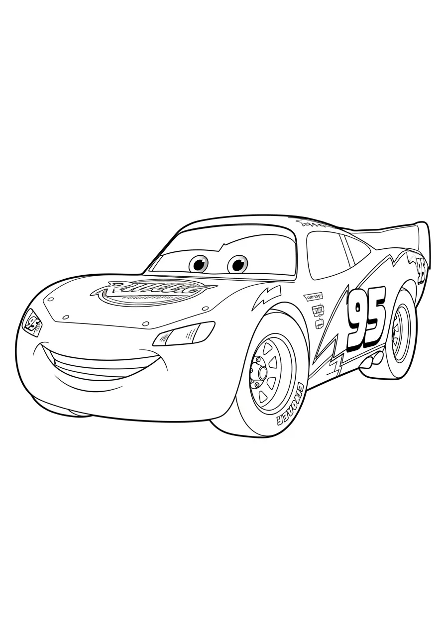 Desenho em preto e branco do carro Relâmpago McQueen para colorir