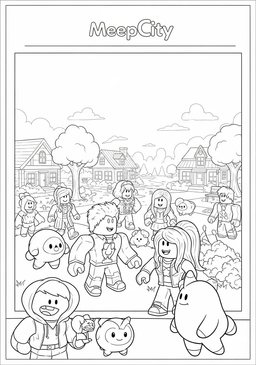 Desenho para colorir de personagens do Roblox em MeepCity
