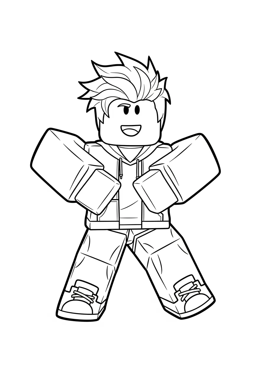 Desenho para colorir de um personagem masculino do Roblox com jaqueta e calças