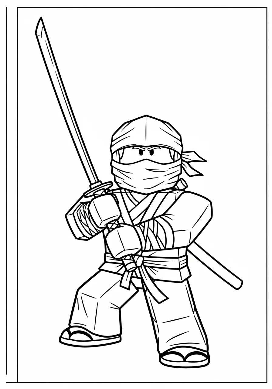 Desenho de um personagem ninja do Roblox pronto para colorir
