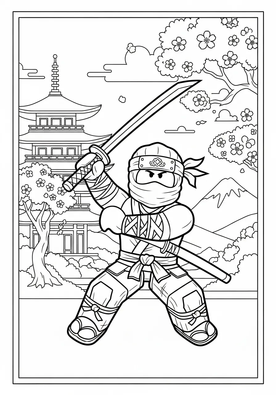 Desenho de um personagem ninja do Roblox pronto para colorir