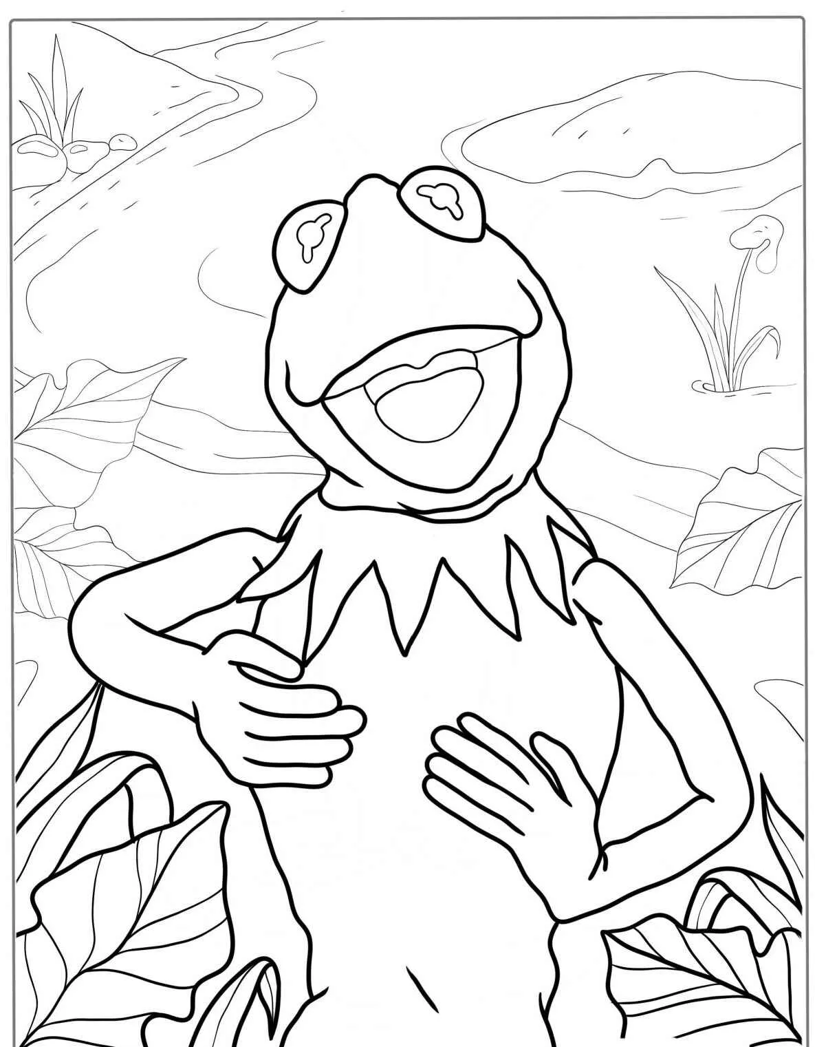 Desenho de um sapo sorridente em um ambiente natural
