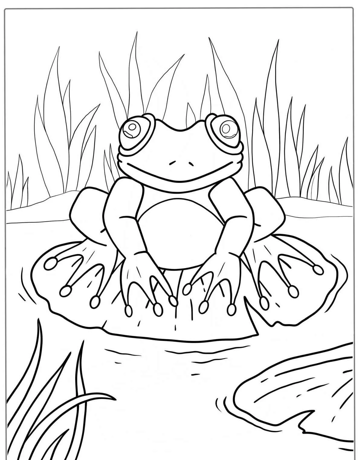 Desenho de um sapo em uma flor, ideal para colorir