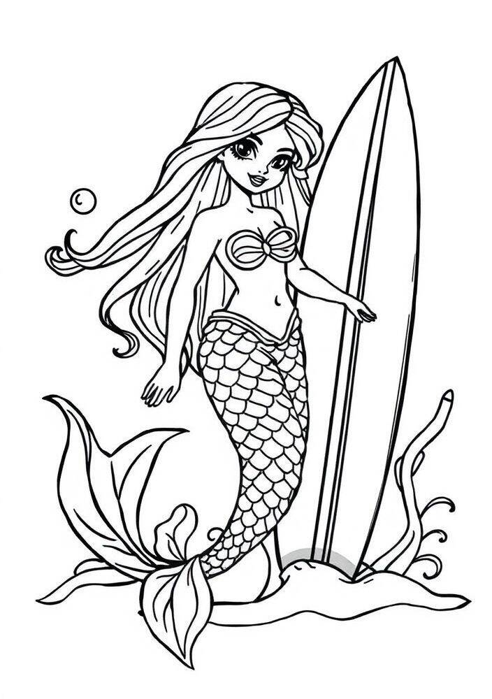 Sereia com pranchas de surf na praia