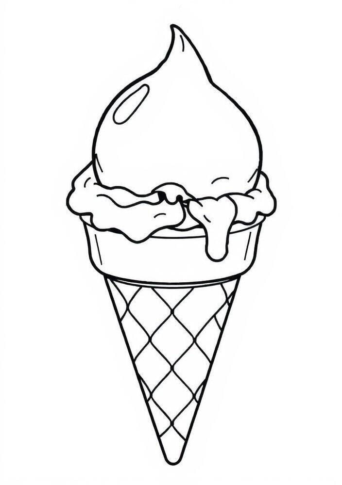 Desenho de um sorvete clássico em casquinha, ideal para colorir.