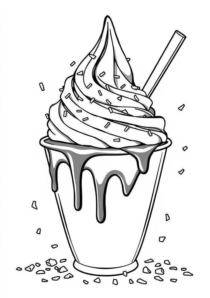Desenho de um sorvete com granulado e calda para colorir