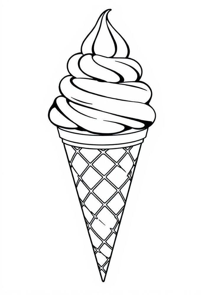 Desenho de sorvete em casquinha para colorir, ideal para crianças.