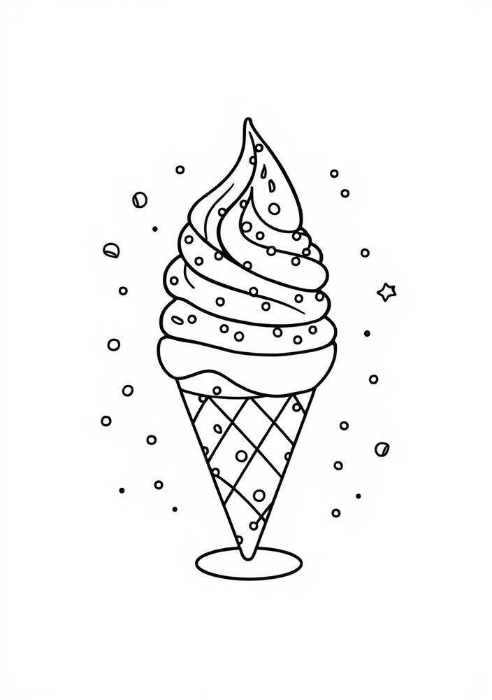 Desenho de um sorvete de casquinha com granulado colorido para colorir