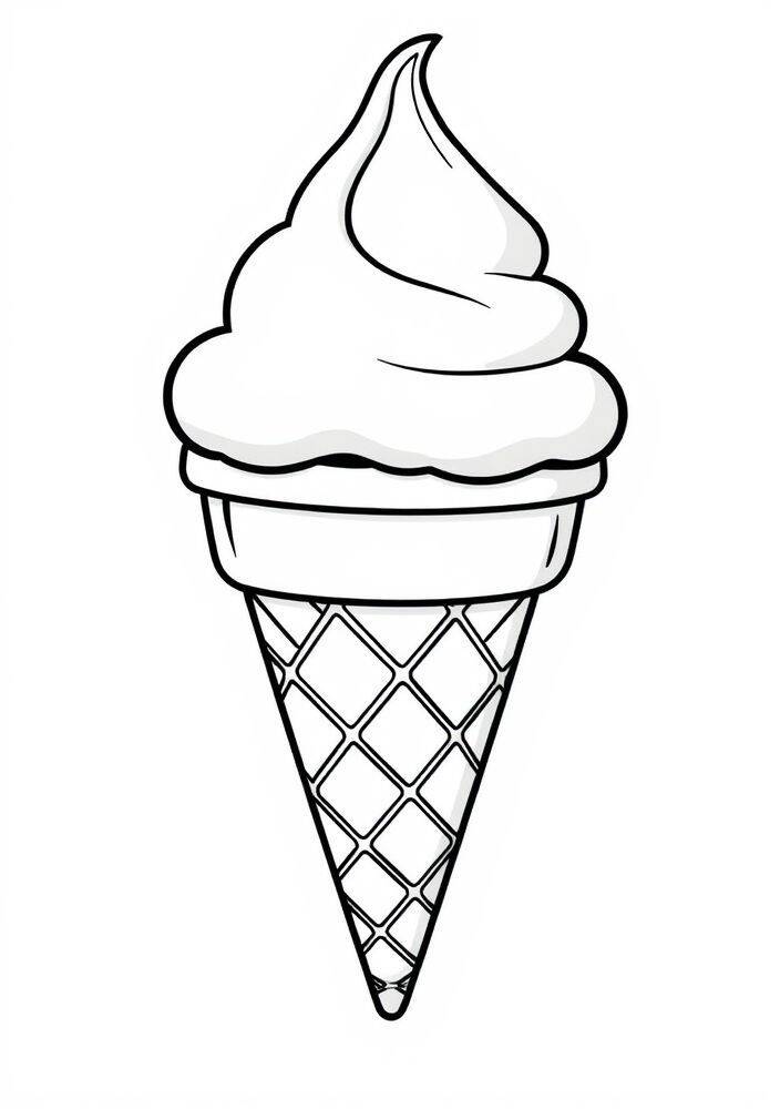 Desenho de um sorvete de casquinha em preto e branco para colorir.