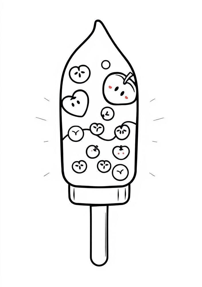 Desenho de um sorvete de palito decorado com frutas para colorir.