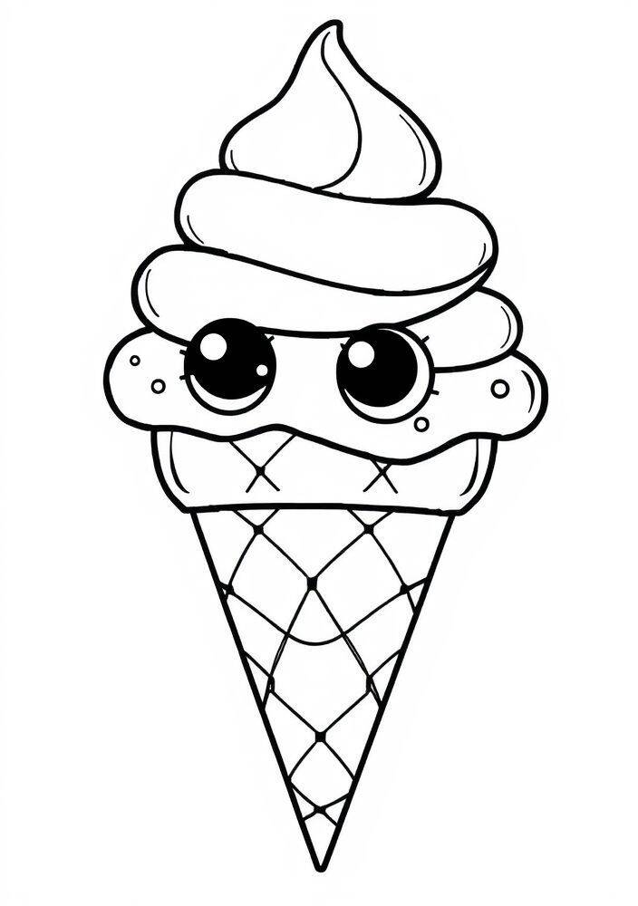 Desenho de sorvete fofo em casquinha para colorir