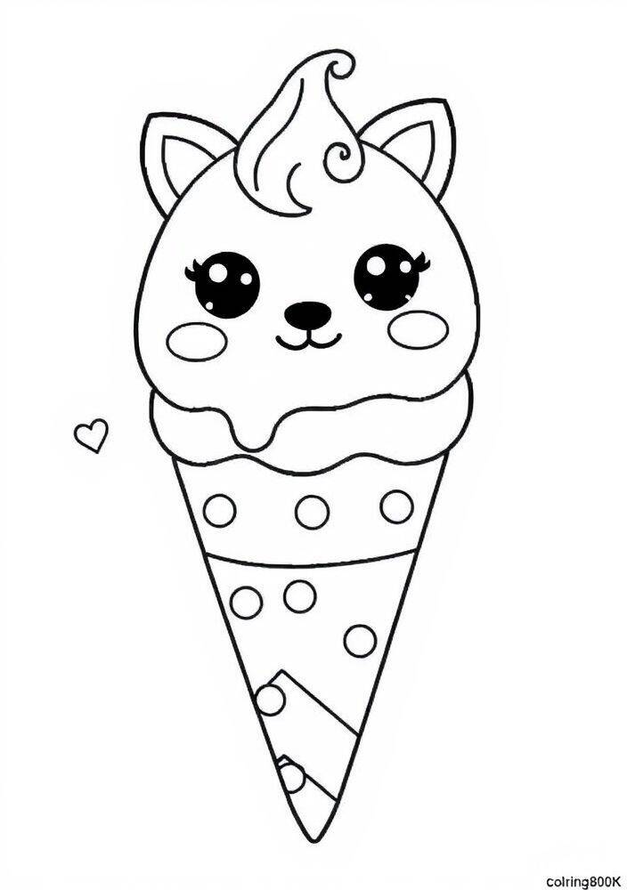Desenho de sorvete fofo com orelhas de gatinho para colorir