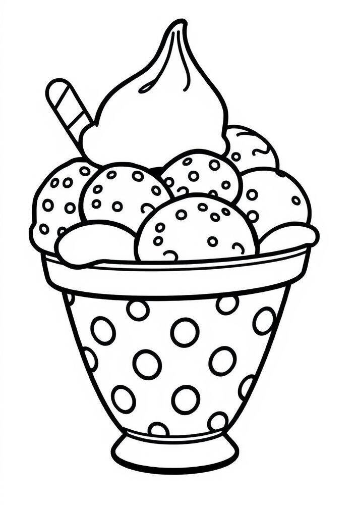 Desenho de sundae com bolas de sorvete e um palito para colorir