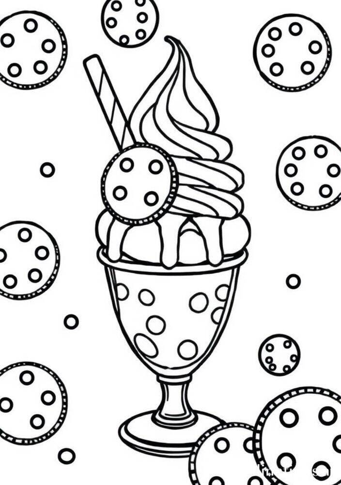 Desenho de um sundae com biscoitos para colorir