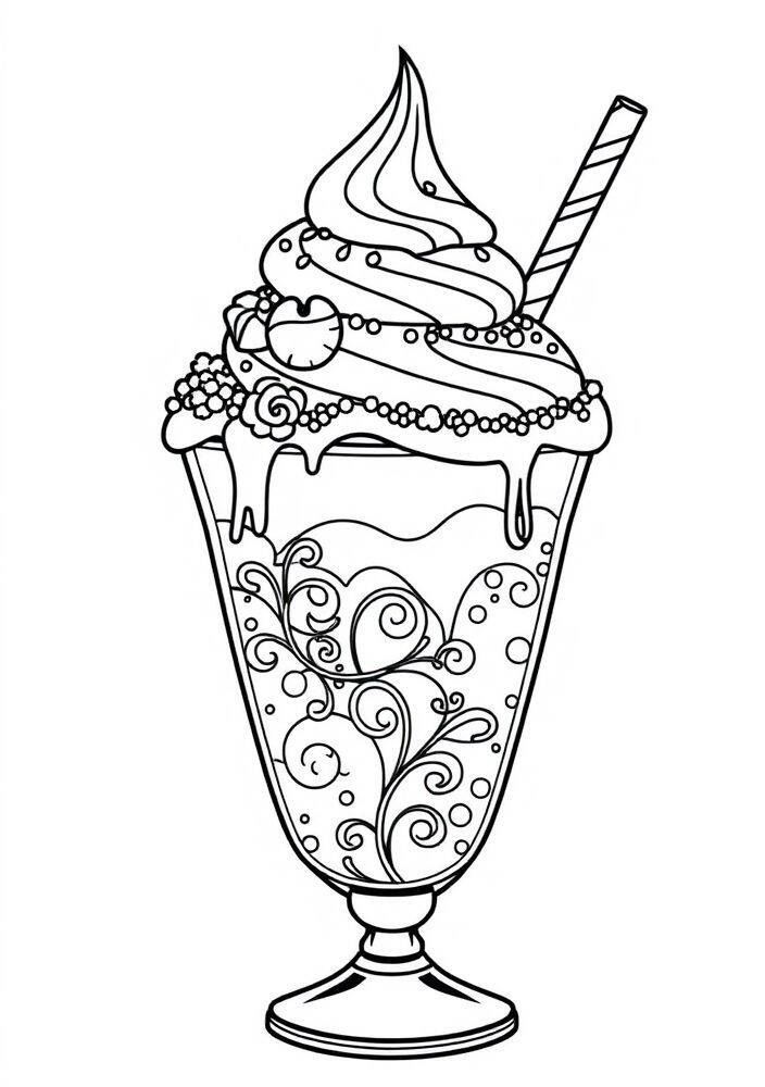 Desenho de um sundae decorado com cobertura e enfeites para colorir