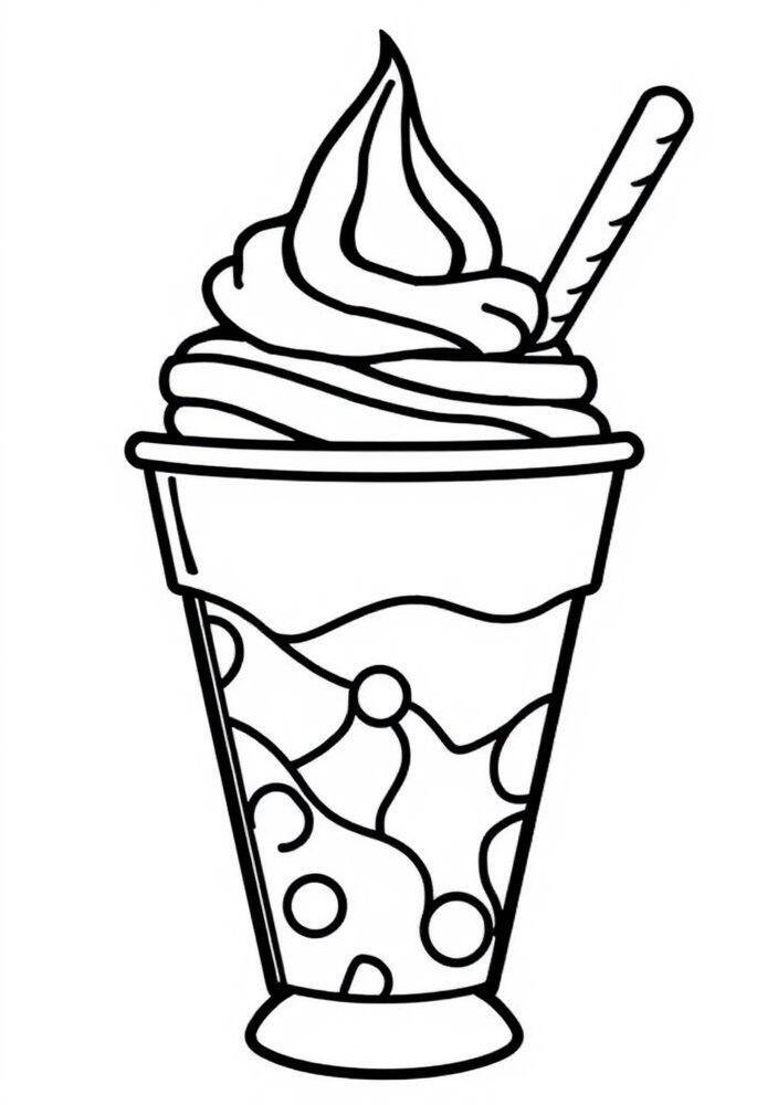 Desenho de um sundae com cobertura e cerejas para colorir