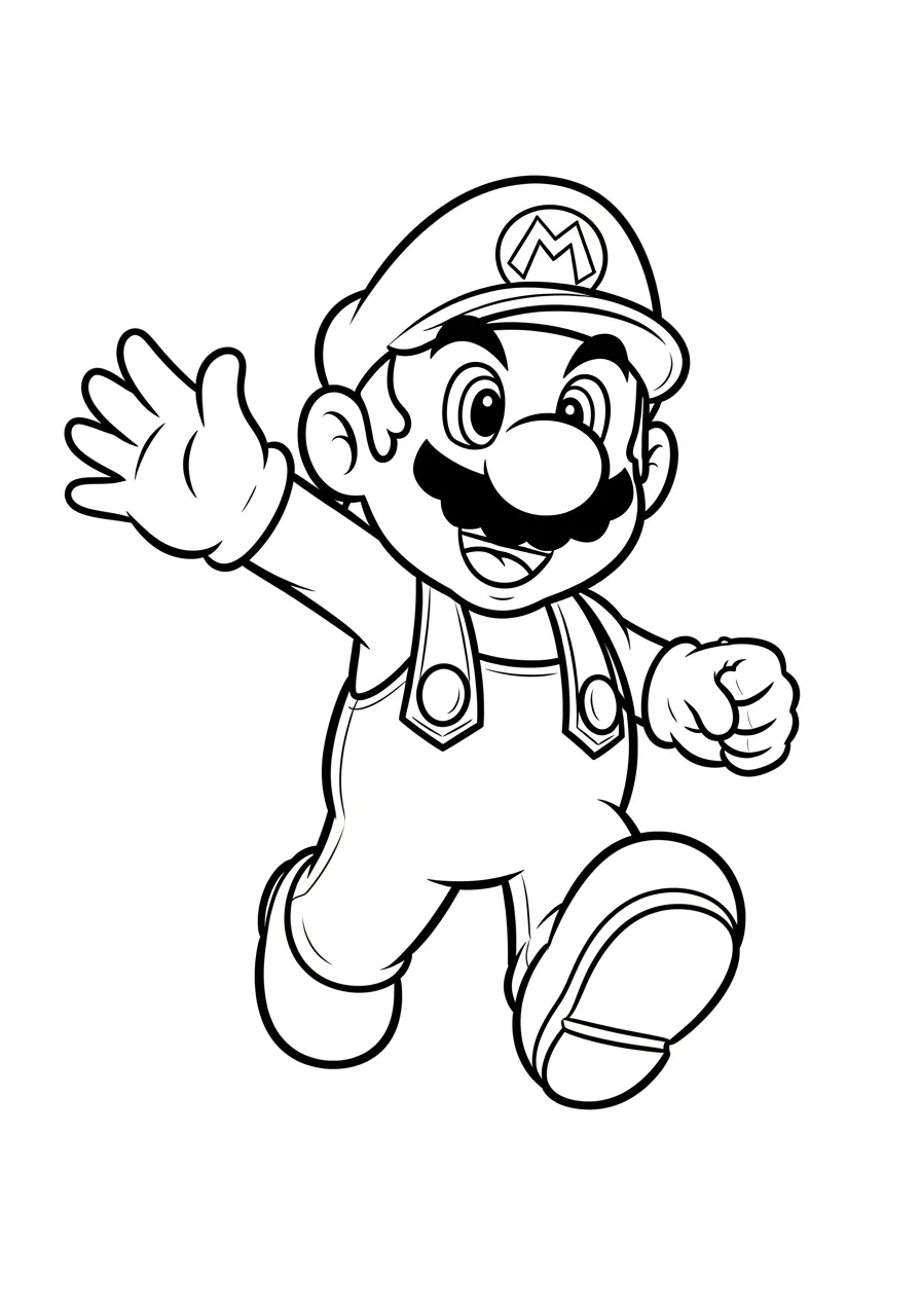 Imagem para colorir de Super Mario correndo com um sorriso