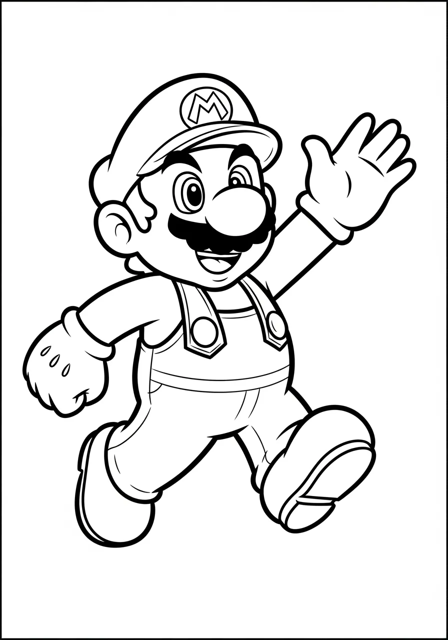 Imagem de Super Mario pulando com a mão levantada para colorir