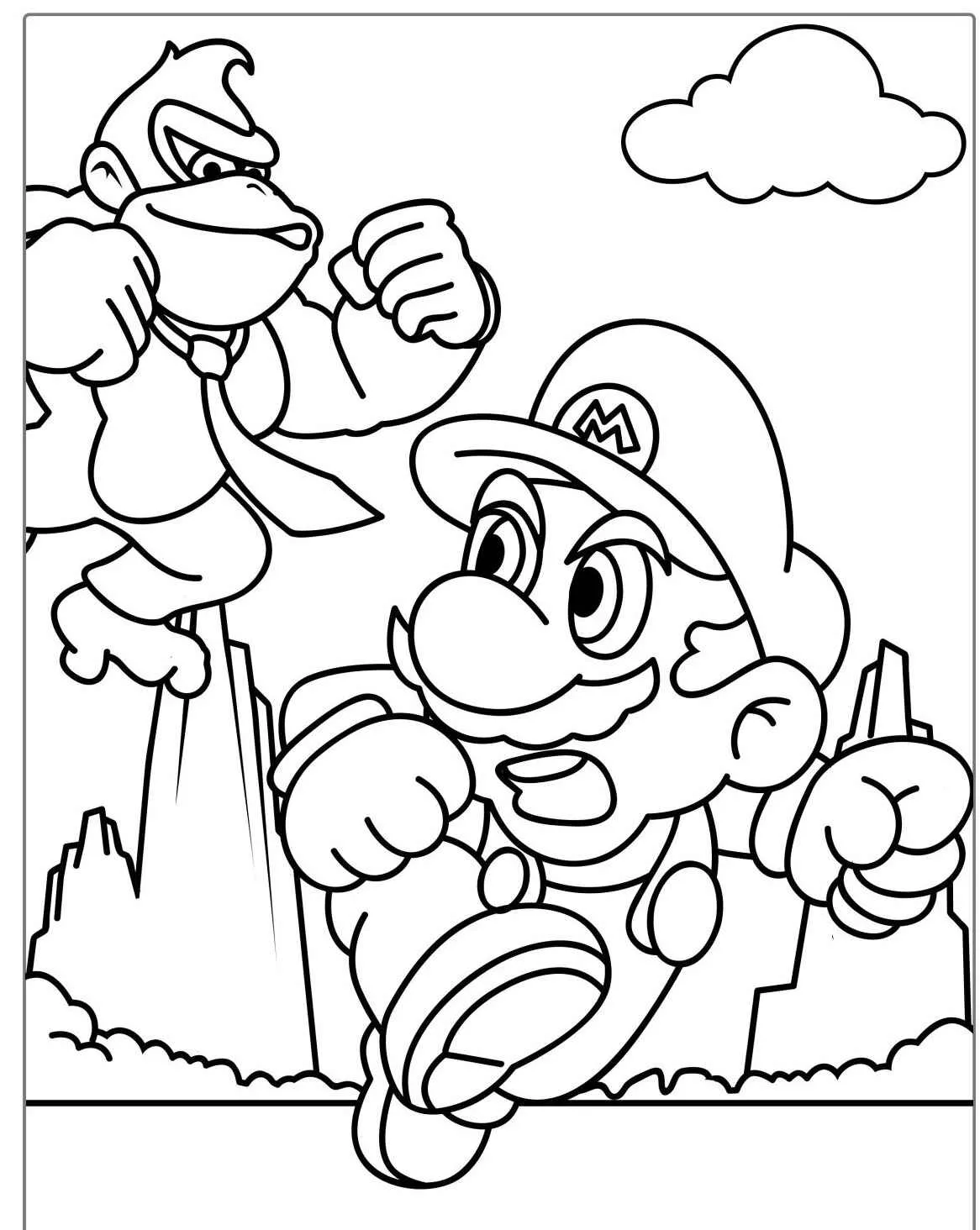 Imagem para colorir de Super Mario enfrentando Donkey Kong