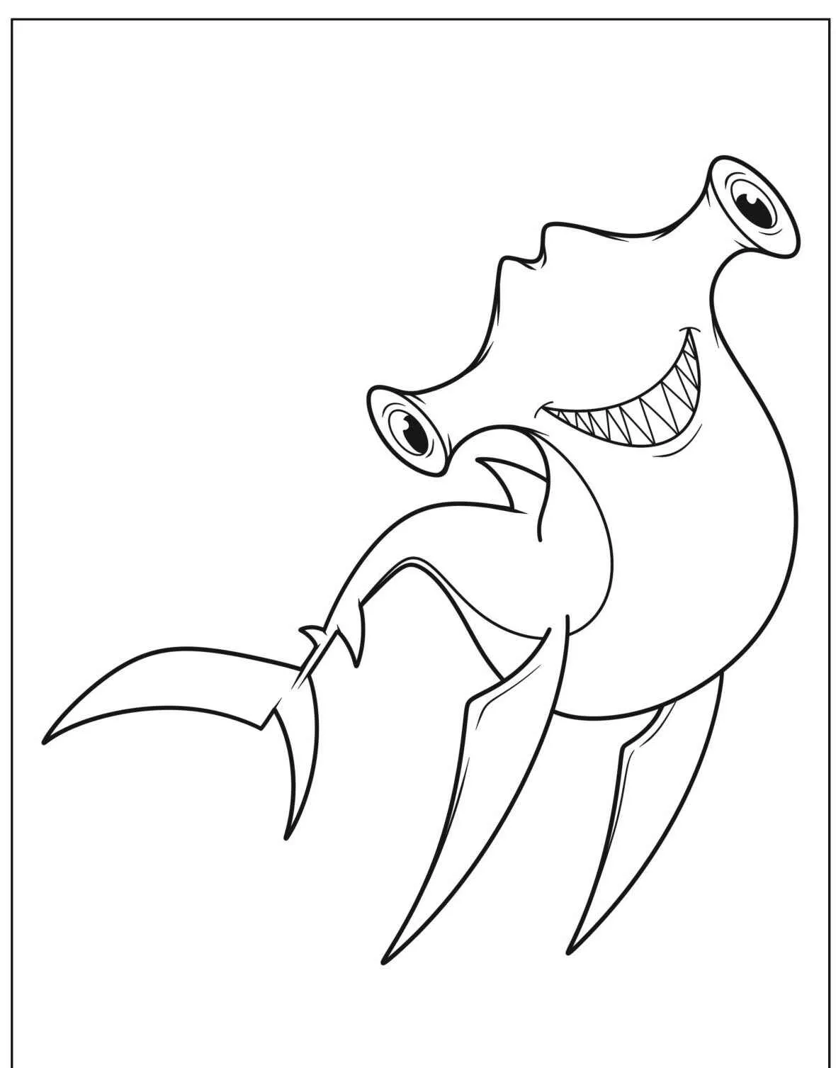 Desenho de um tubarão martelo sorridente para colorir