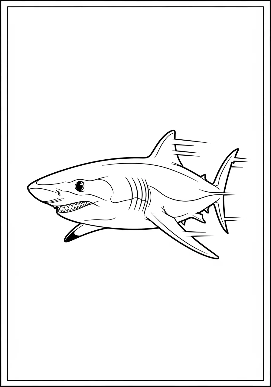 Desenho de um tubarão nadando rapidamente, ideal para colorir