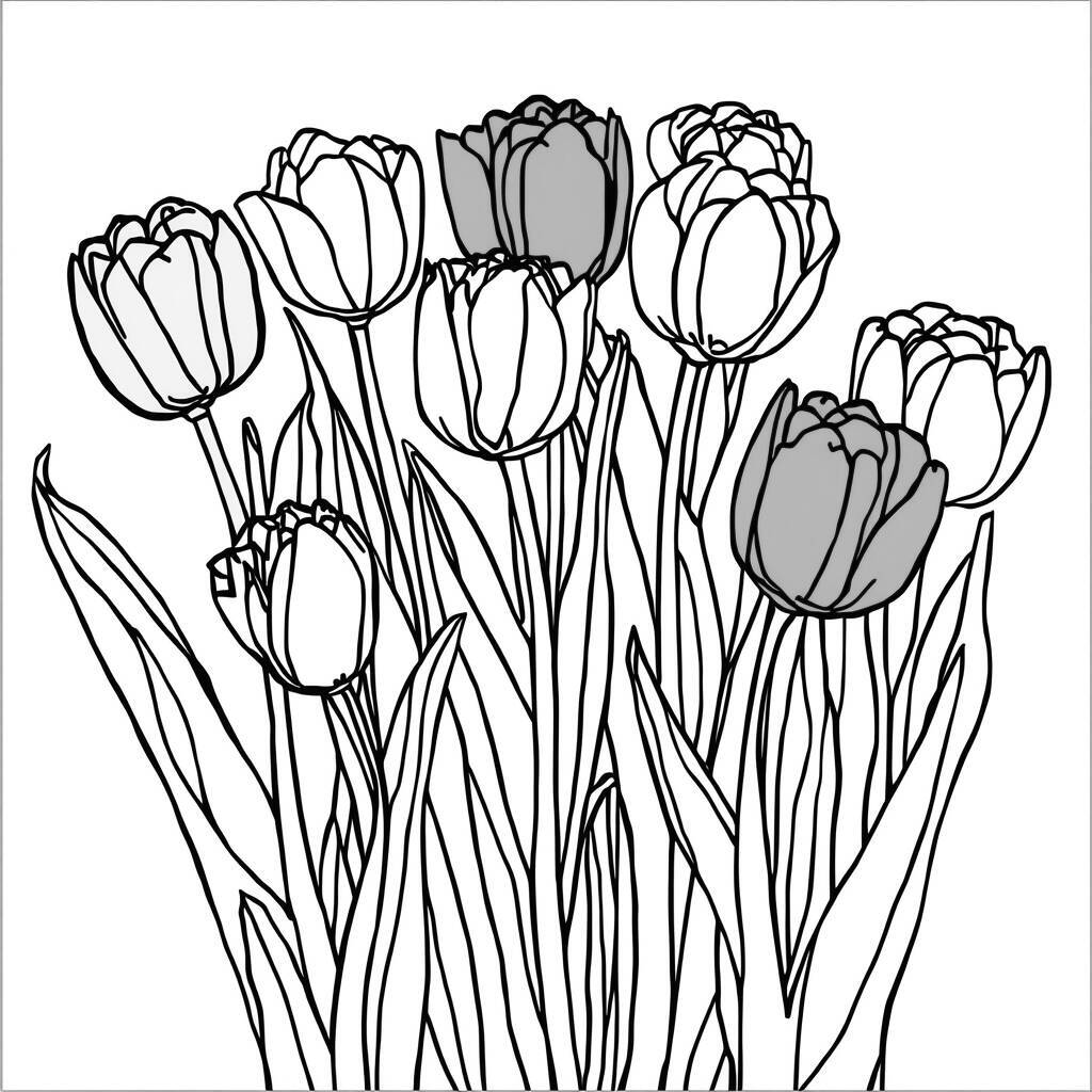Desenho de tulipas em contornos para colorir