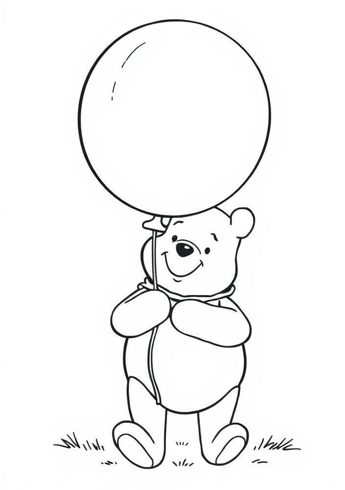 Ursinho segurando um balão grande em um campo