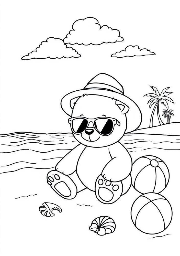 Ursinho fofo na praia usando óculos de sol