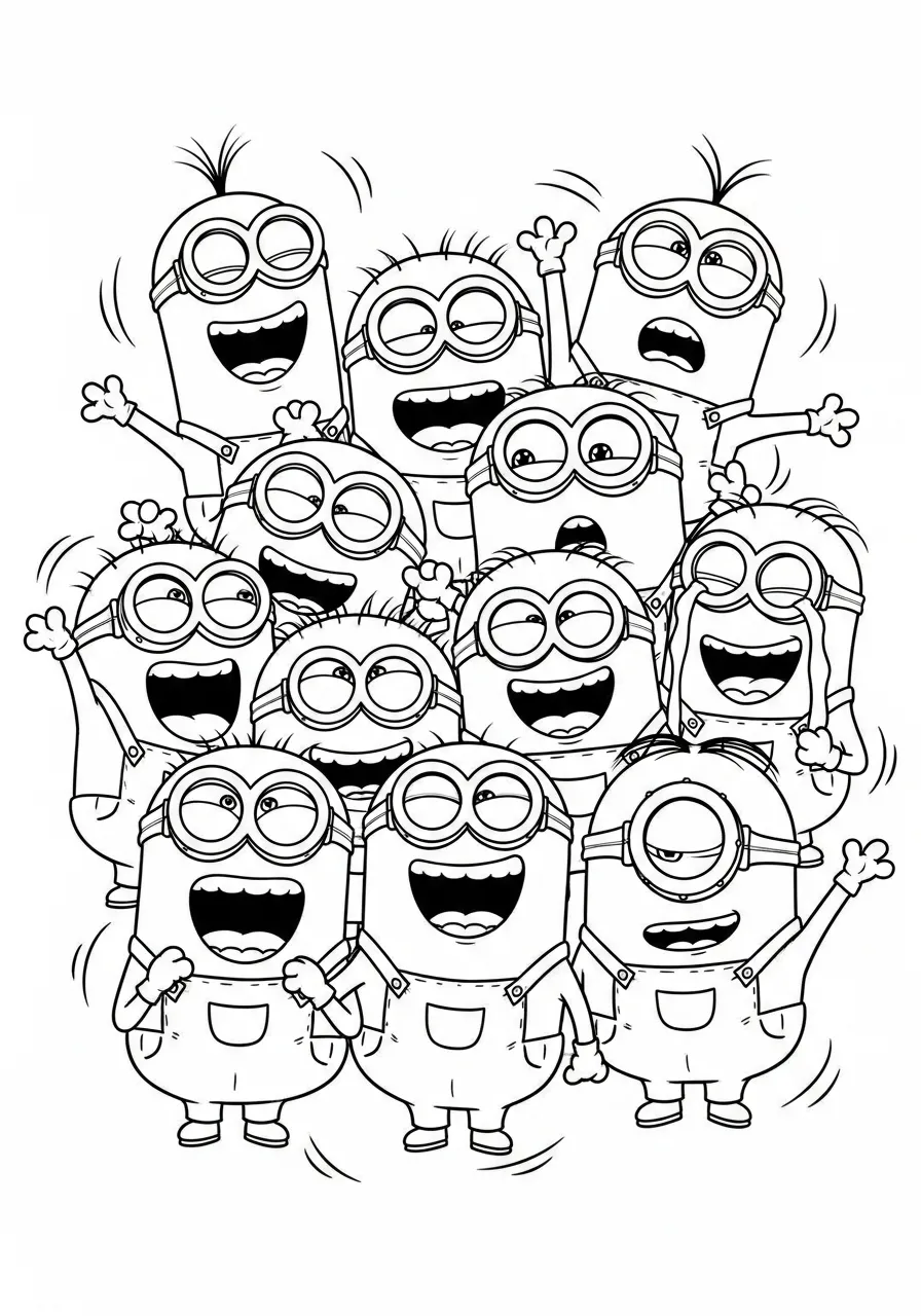Imagem de vários Minions felizes juntos para colorir